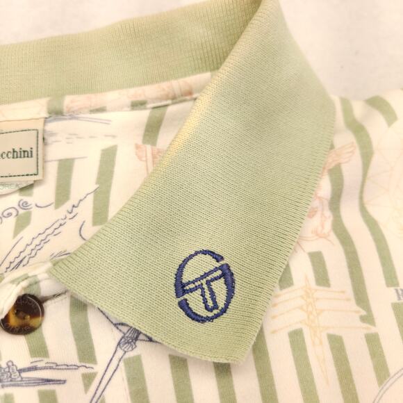 Sergio Tacchini Collared Short Sleeve Polo Shirt Mens Size Medium M Green White - Picture 4 of 10